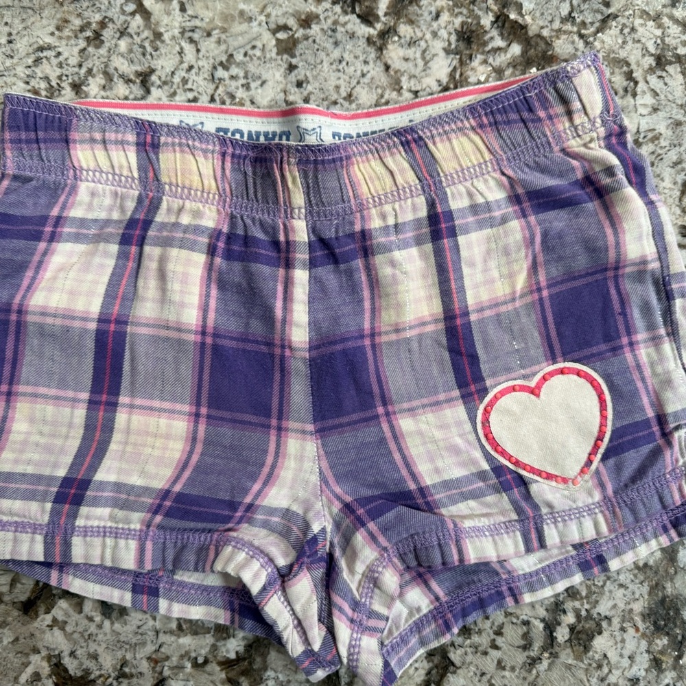 Justice purple Plaid Shorts with Heart Patch-sz 8